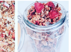 Granola met gedroogde aardbeien